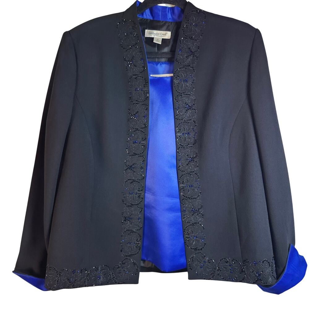 Coldwater Creek Jacket and Shell Set Beaded Black and Royal Blue Size 12
